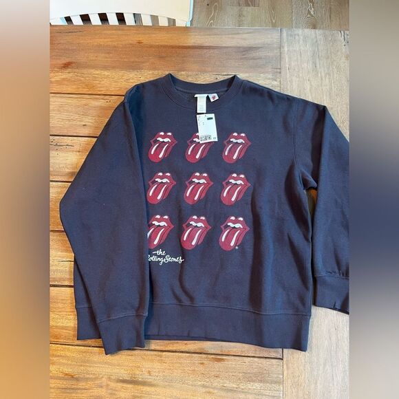 ROLLING STONES black SWEATSHIRT! Size Medium; H&M; NWT - Picture 2 of 5